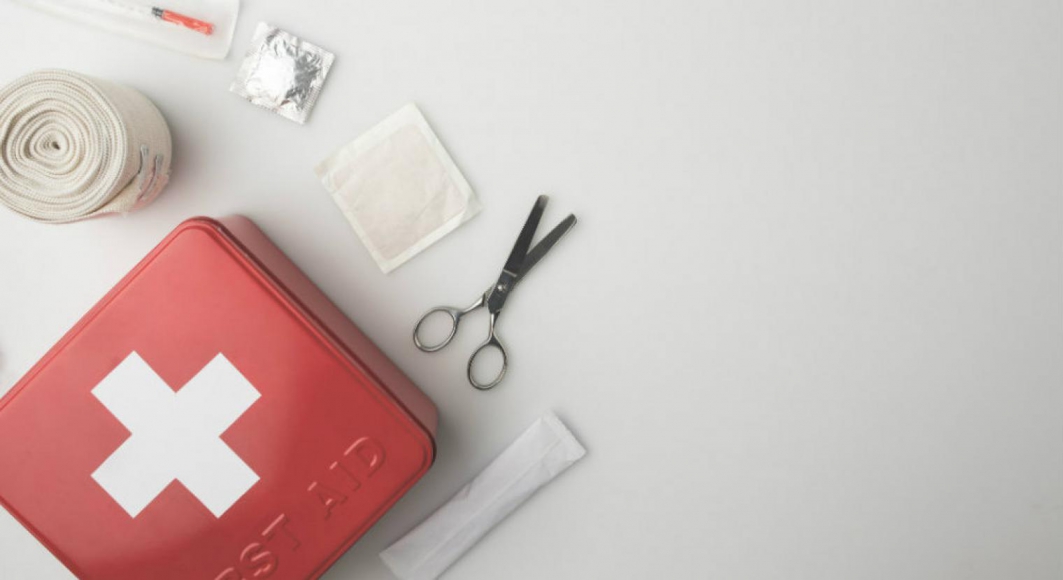 First aid kit with medical supplies