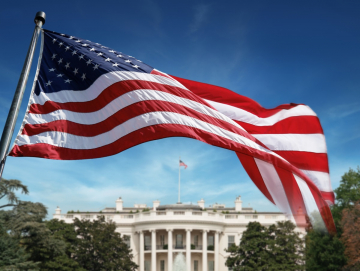 American Flag in Front of Whitehouse