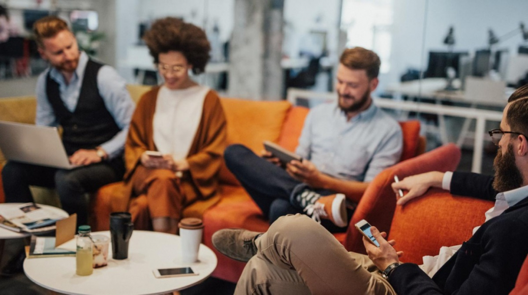 Coworkers sitting around a table